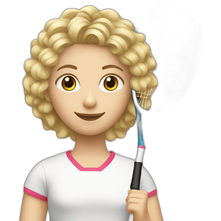 Une fille blonde qui a les cheveux bouclé et qui fait du badminton emoji