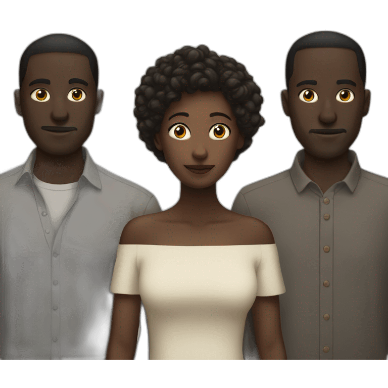 six dark-skinned men stand behind a pale woman emoji