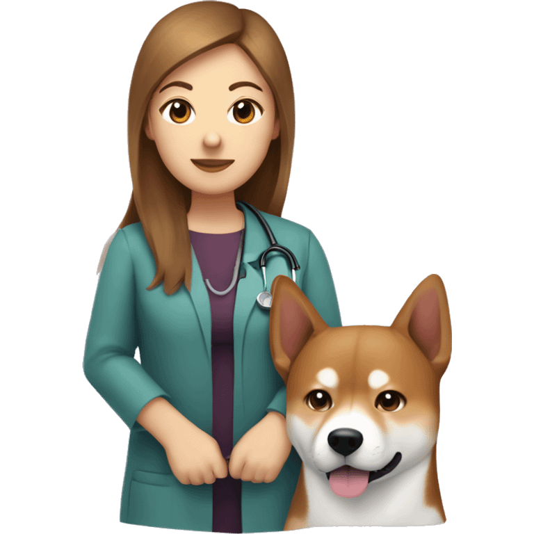  Beagle and Shiba Inu dog cuddle pediatrician woman with medium long  brown hair  emoji