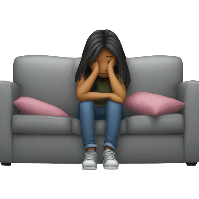 Sad girl sitting on couch  emoji