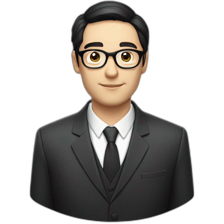 Man in a suit with black hair, pale skin, black reading glasses, and a bible emoji