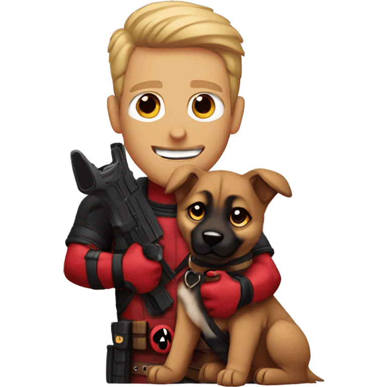 Deadpool holding a German shepherd puppy emoji