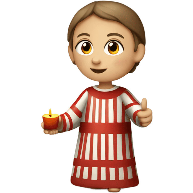 11th century european child with tunic with horizontal white and red stripes and candle emoji