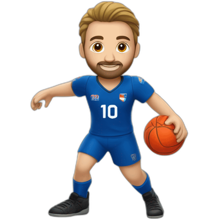 Joueur de handball européen en maillot bleu manche courte numéro 10 et le logo du CLOS Wahagnies emoji