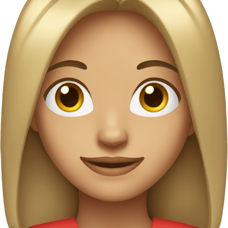 smiling woman with light to medium skin, straight dark brown hair with middle part red shirt  emoji