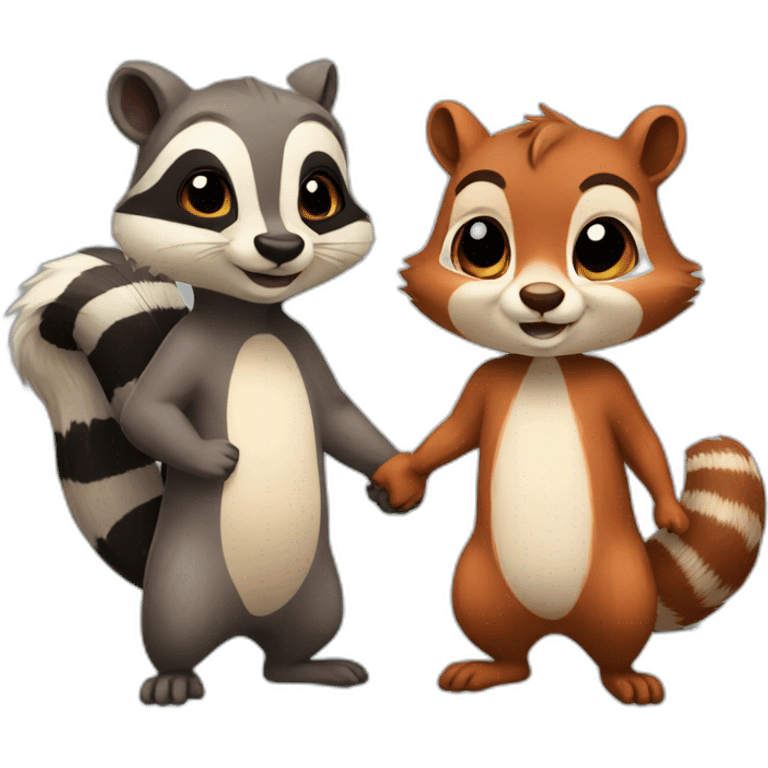 Squirrel and raccoon holding hands emoji