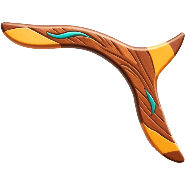 Cinematic Realistic image of a classic boomerang, rendered with detailed wood grain textures and vibrant colors, set against a sunlit outback landscape that emphasizes its iconic Australian heritage emoji