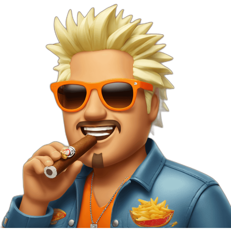 Guy Fieri wearing orange sunglasses and chewing a cigar emoji