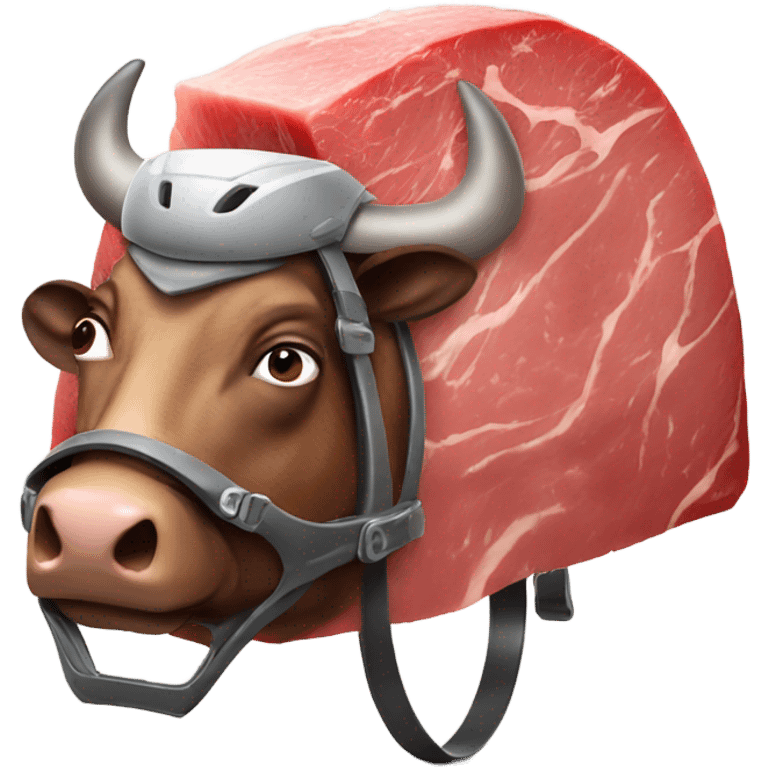 Beef steak wearing a bicycle helmet emoji