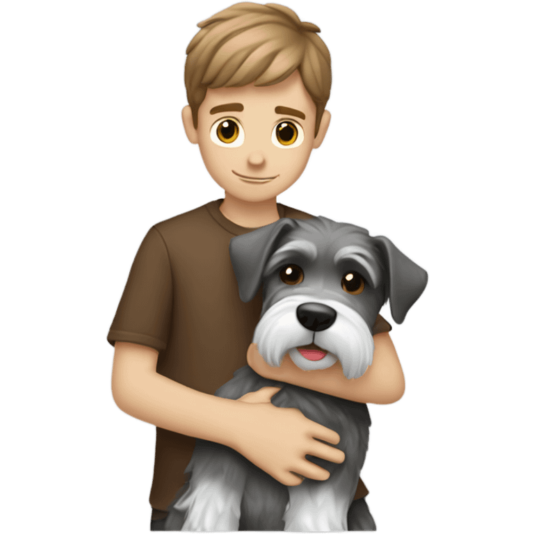 White Boy with brown hair and schnauzer hugging  emoji