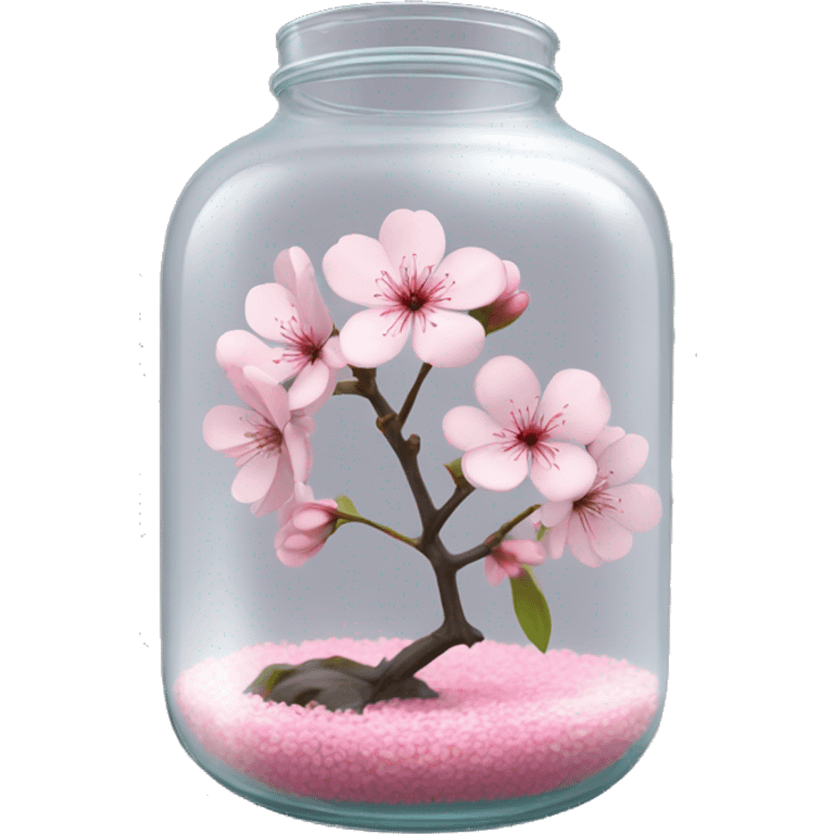 Realistic sakura flower in a transparent jar vase emoji