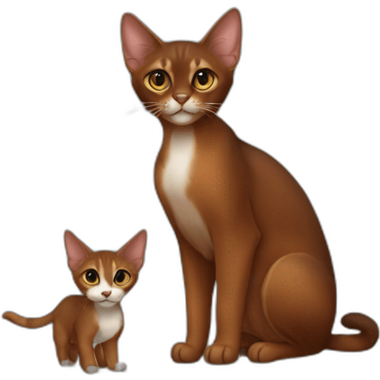 dark red abyssinian cat with big ears and black kitten with small white speck emoji