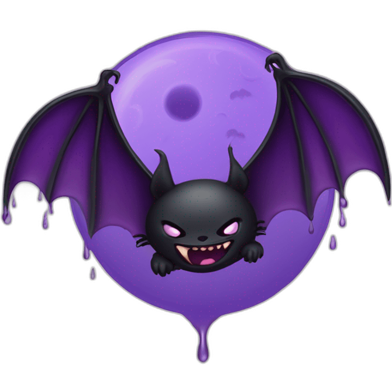 purple black vampire bat wings flying in front of large dripping crescent moon emoji