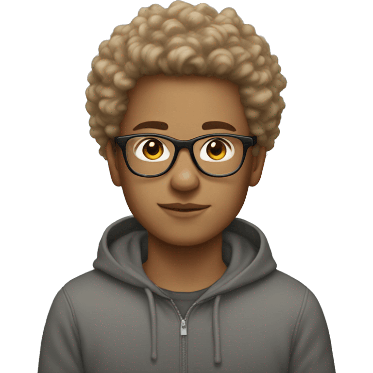 White Teen with light brown fluffy hair on top with glasses wearing a school sweatshirt emoji