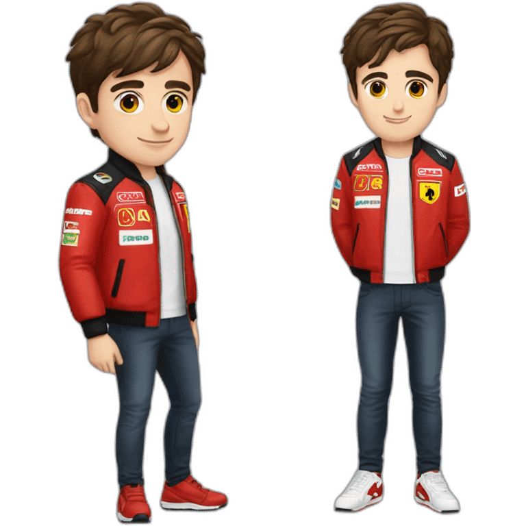 Charles leclerc avec une veste ferrarie rouge emoji