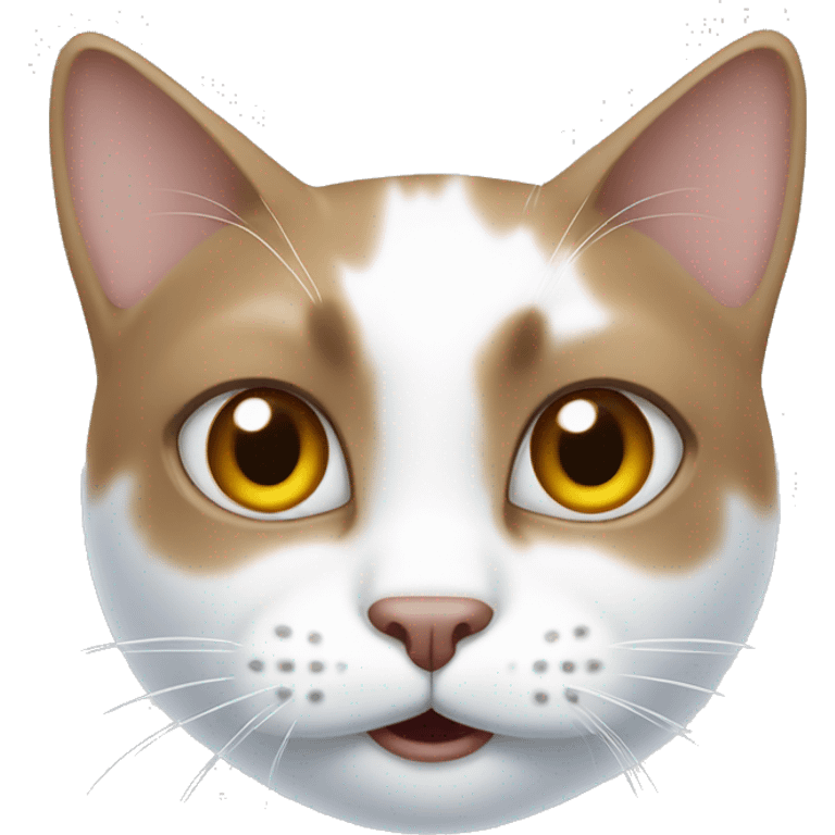 White cat with a brown spot in its face being funny emoji