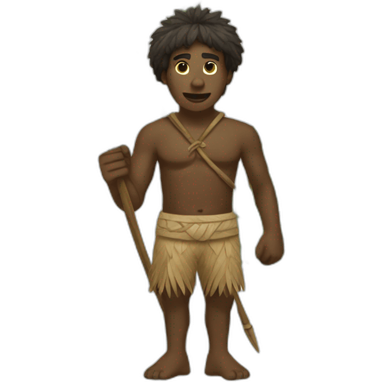 aborigine black man in shorts made of palm leaves with spear in hand emoji