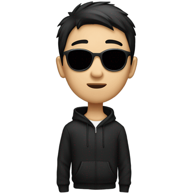 programmer, student, asian, black hair, black eyes, male, round face, black sunglasses, black hoodie emoji