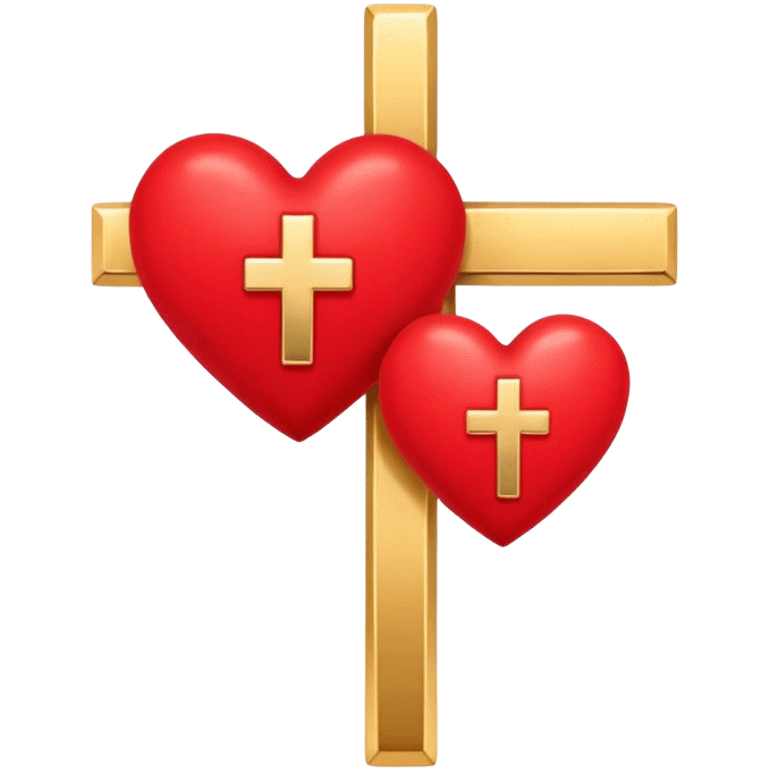 TWO red  hearts around a simple gold cross  emoji