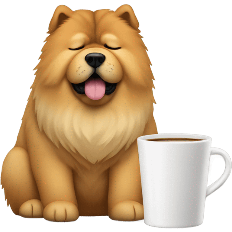 chow chow sleepy with mug coffee emoji