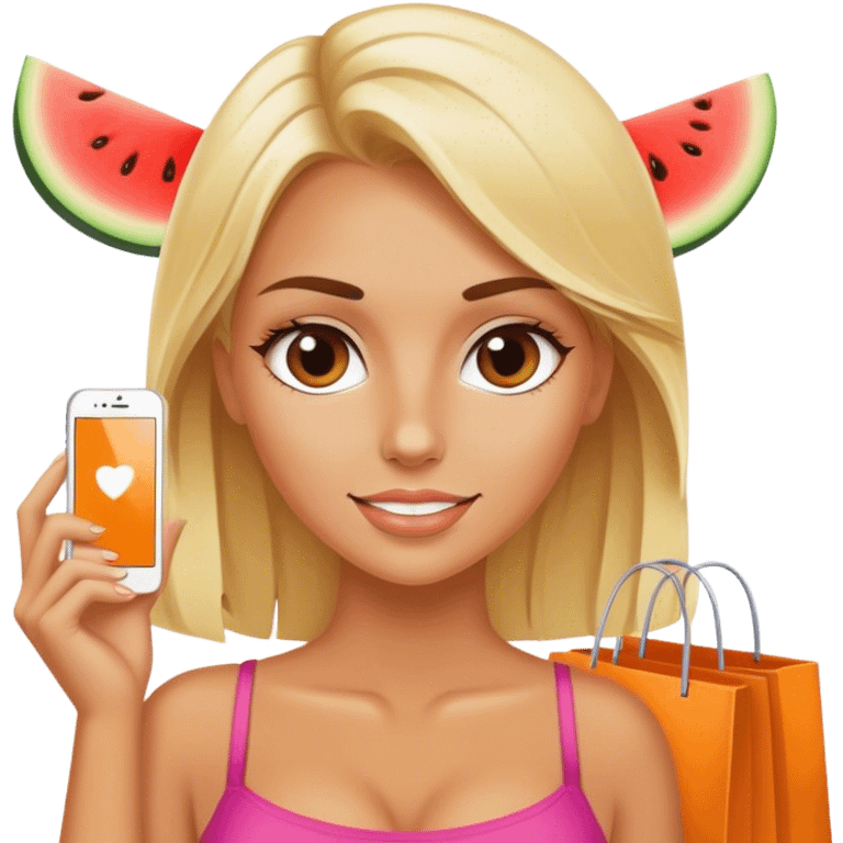 Blonde girl shopping with fake tan emoji