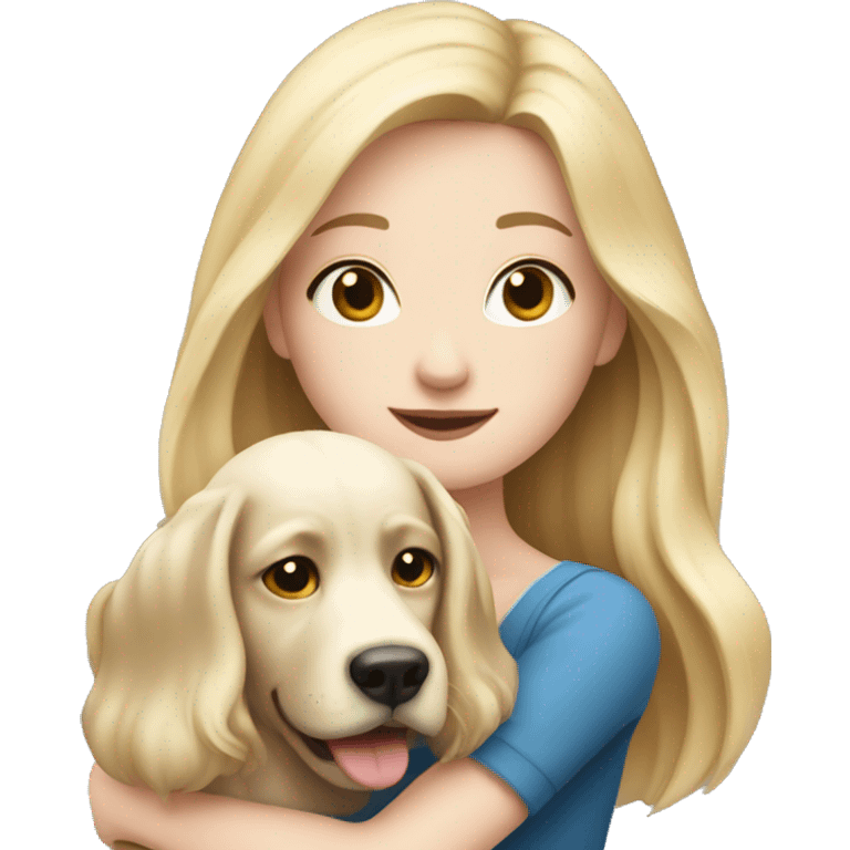 pretty woman with pale skin, very long blonde hair hugging a dog emoji