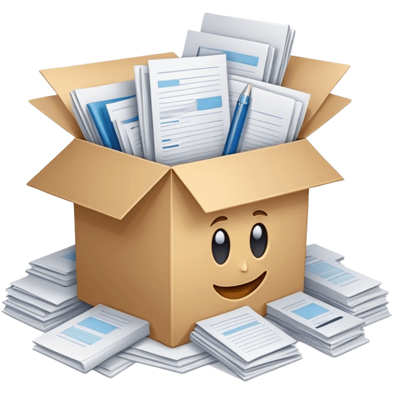 a huge box bursting with a lot of documents and papers emoji