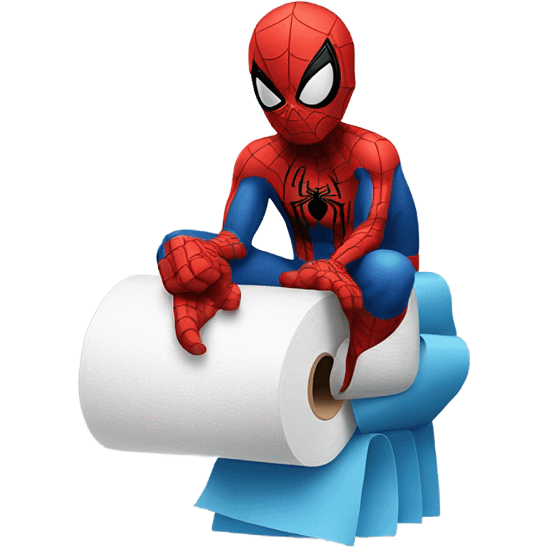 Spider man sitting in toilet paper  emoji