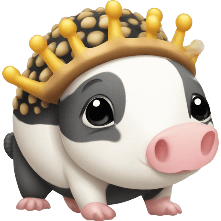 Black and white piebald chubby round armadillo pig panda centipede armadillo wearing a crown emoji