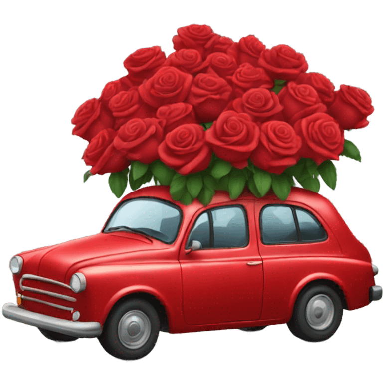 red car in the trunk many roses emoji