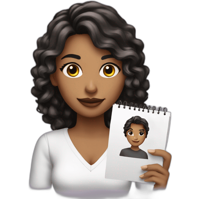 RAQUEL INDRIAGO CON UNA AGENDA PERSONALIZADA EN MANO emoji