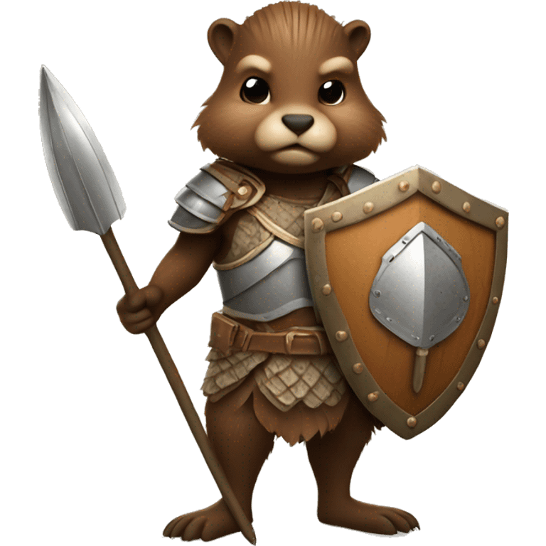 Beaver warrior, spear, shield, armour emoji