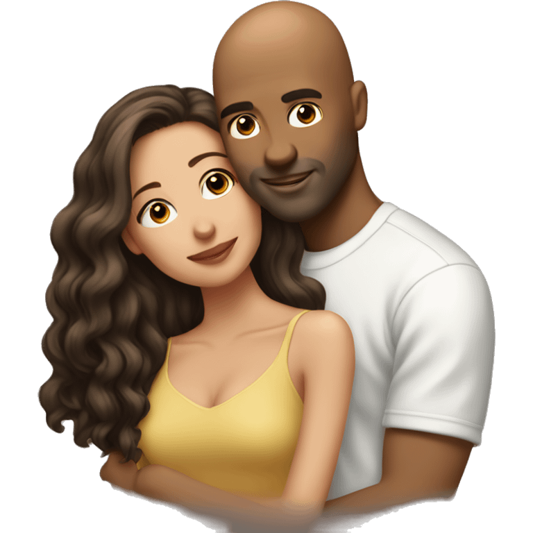 Brown bald man with chinhair kissing brunette woman with long hair emoji