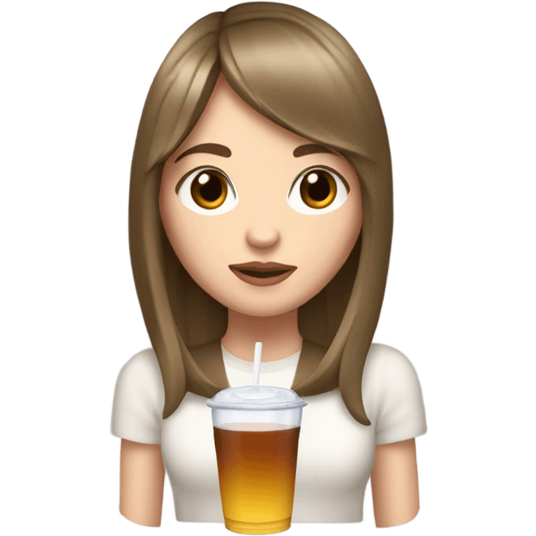 white girl, brown hair curtain bangs, drink in her hand  emoji