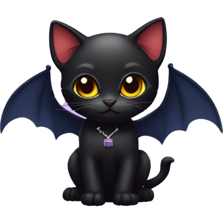 Cute black vampire cat with bat wings emoji