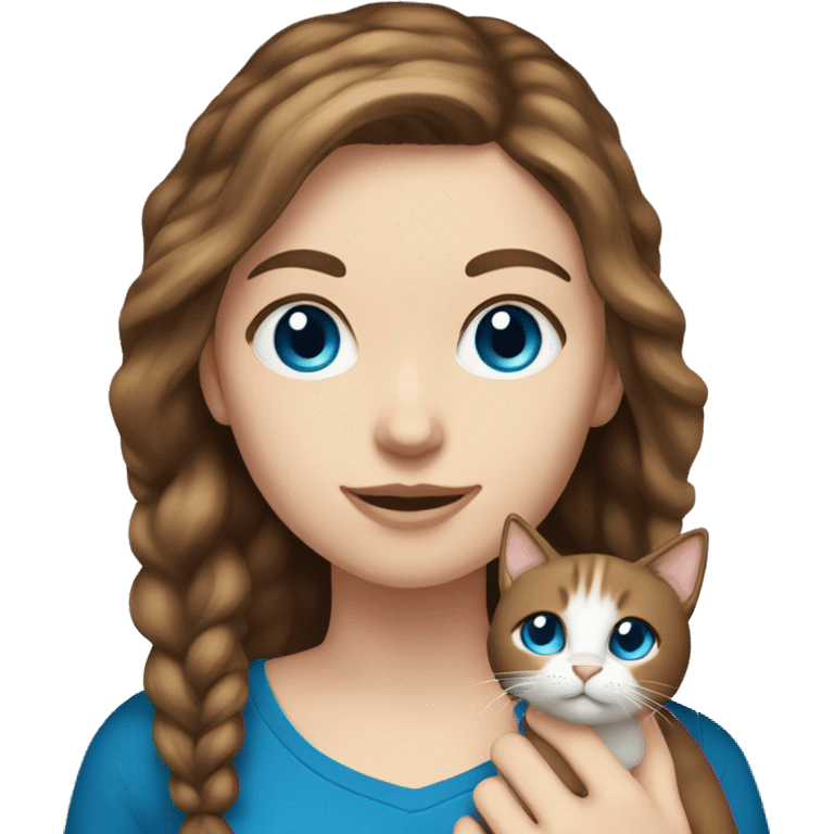 white girl with brown hair and blue eyes holding cat emoji