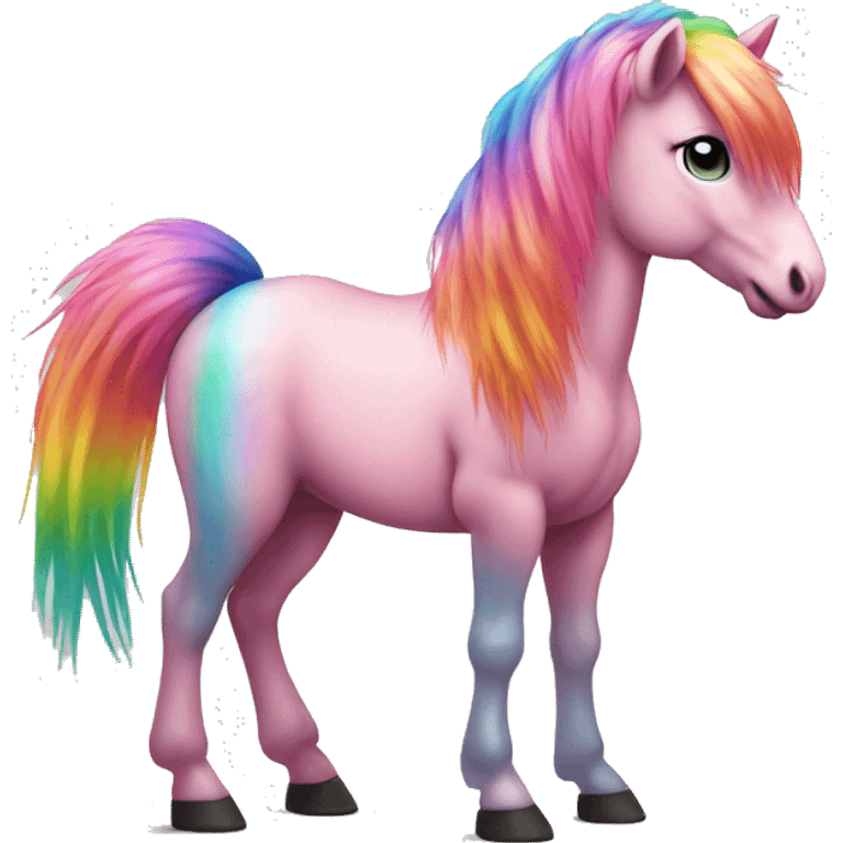 Realistic pink pony with rainbow hair full height emoji