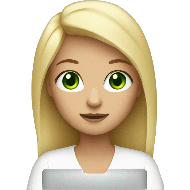 A blonde Girl with Green eyes working on her Laptop  emoji