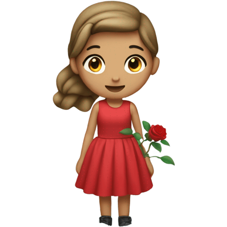 girl in red dress with rose in a snow emoji