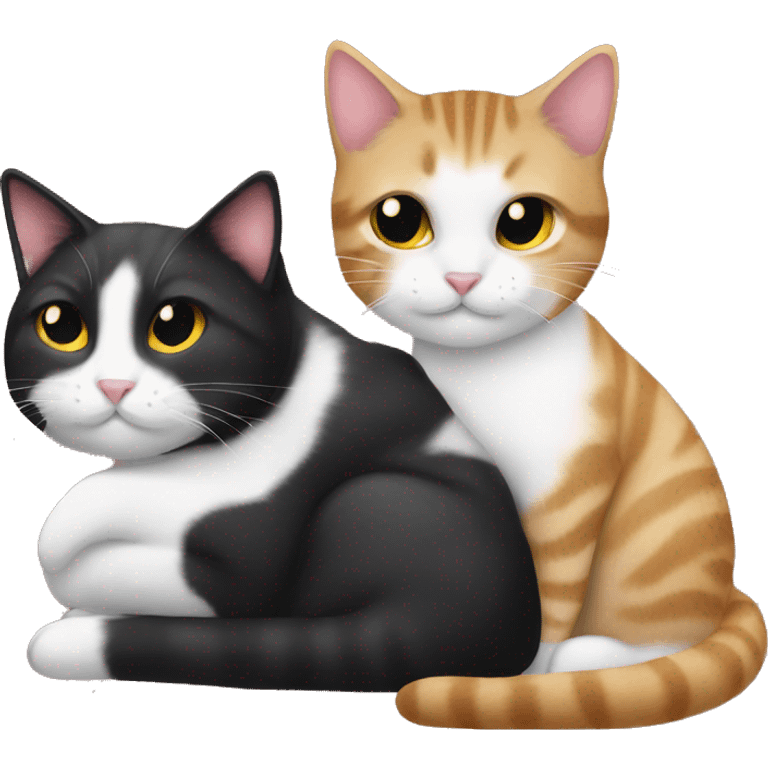 Tuxedo and tabby cat snuggling emoji