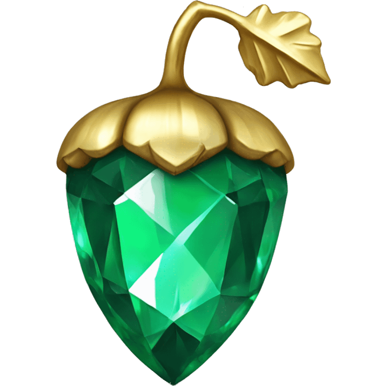 sparkling emerald Acorn like diamond with stem made of gold emoji