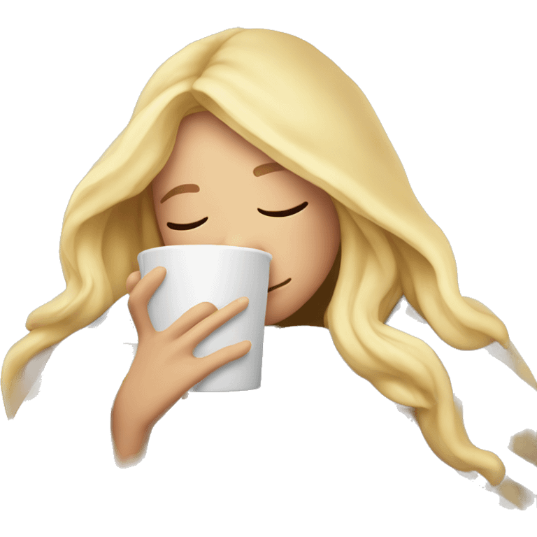 Blonde girl inside a blanket sipping coffee eyes closed emoji