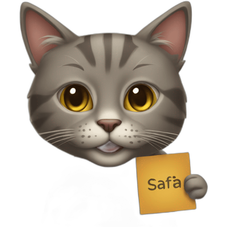 cat holding a sign with the inscription “Safina” emoji