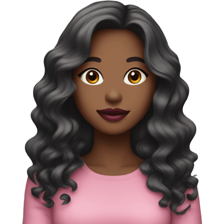 A young woman with light brown skin, black wavy long hair wearing pink lipstick  emoji