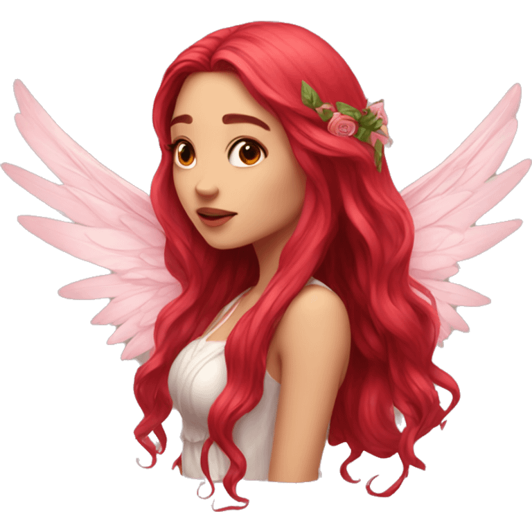 big wings, rose, Beautiful, fairy, red, long hair emoji