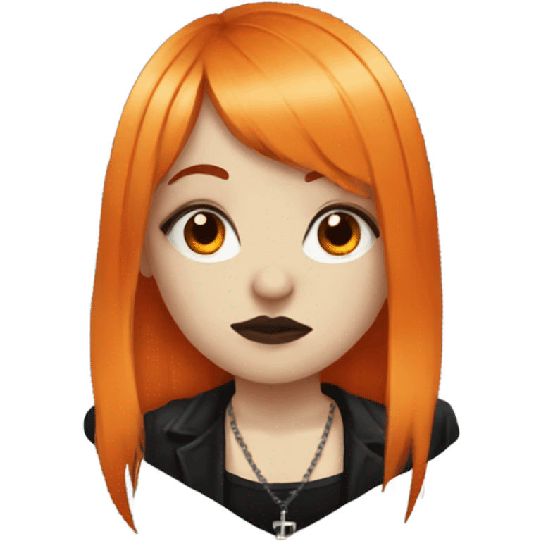 Goth girl with tattoos and long orange hair and bangs emoji