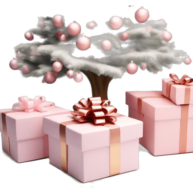 Light pink Christmas gifts under a white Christmas tree  emoji