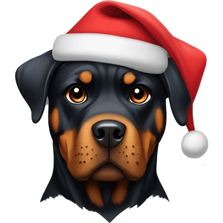 Rottweiler wearing a Santa hat emoji