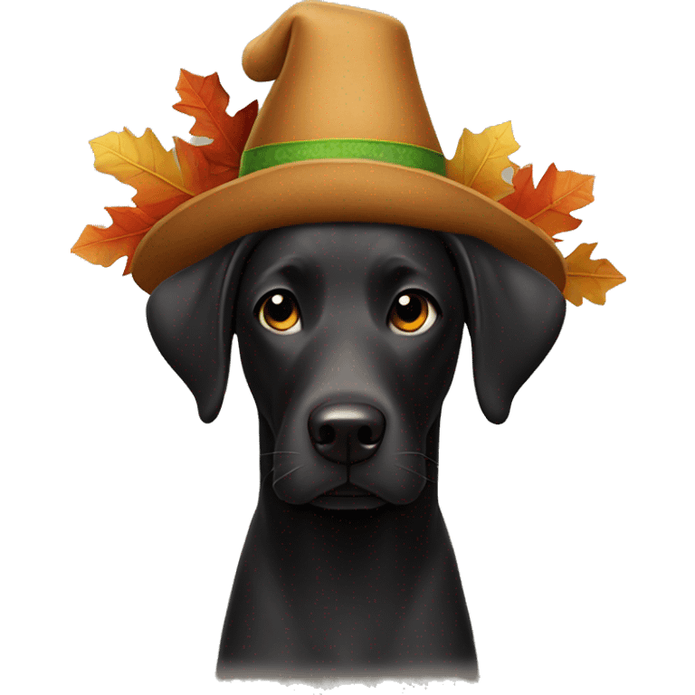 Full size Black Lab dog in a turkey hat costume emoji