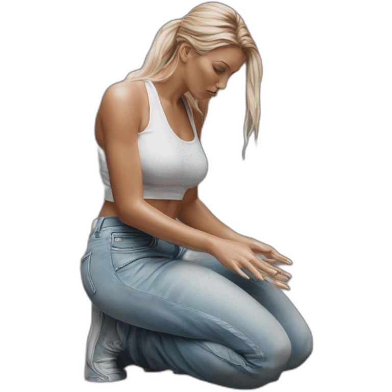 Hyper-realistic painting sculpture samantha saint kneeling  emoji